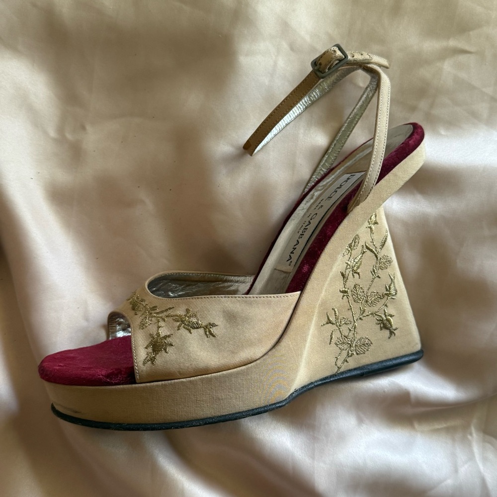 1998 Dolce & Gabbana Gold Heels w Red Velvet